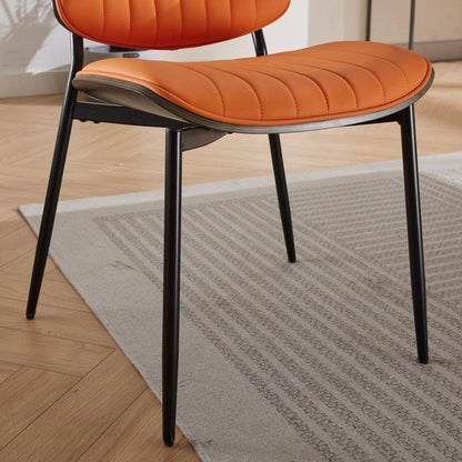 Dining Chairs Set of 2 Mid Century Modern Retro Faux Leather Chair with Walnut Bentwood Back Upholstered Seat Metal Legs Adjustable Foot for Kitchen Dining Room Chairs(Orange PU)