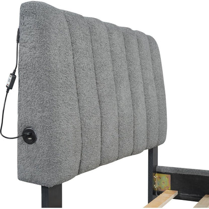 Teddy Fleece Twin Size Upholstered Platform Bed with Trundle, Gray