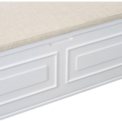 Rustic Style Solid wood Entryway Multifunctional Storage Bench with Safety Hinge (White+ Beige)