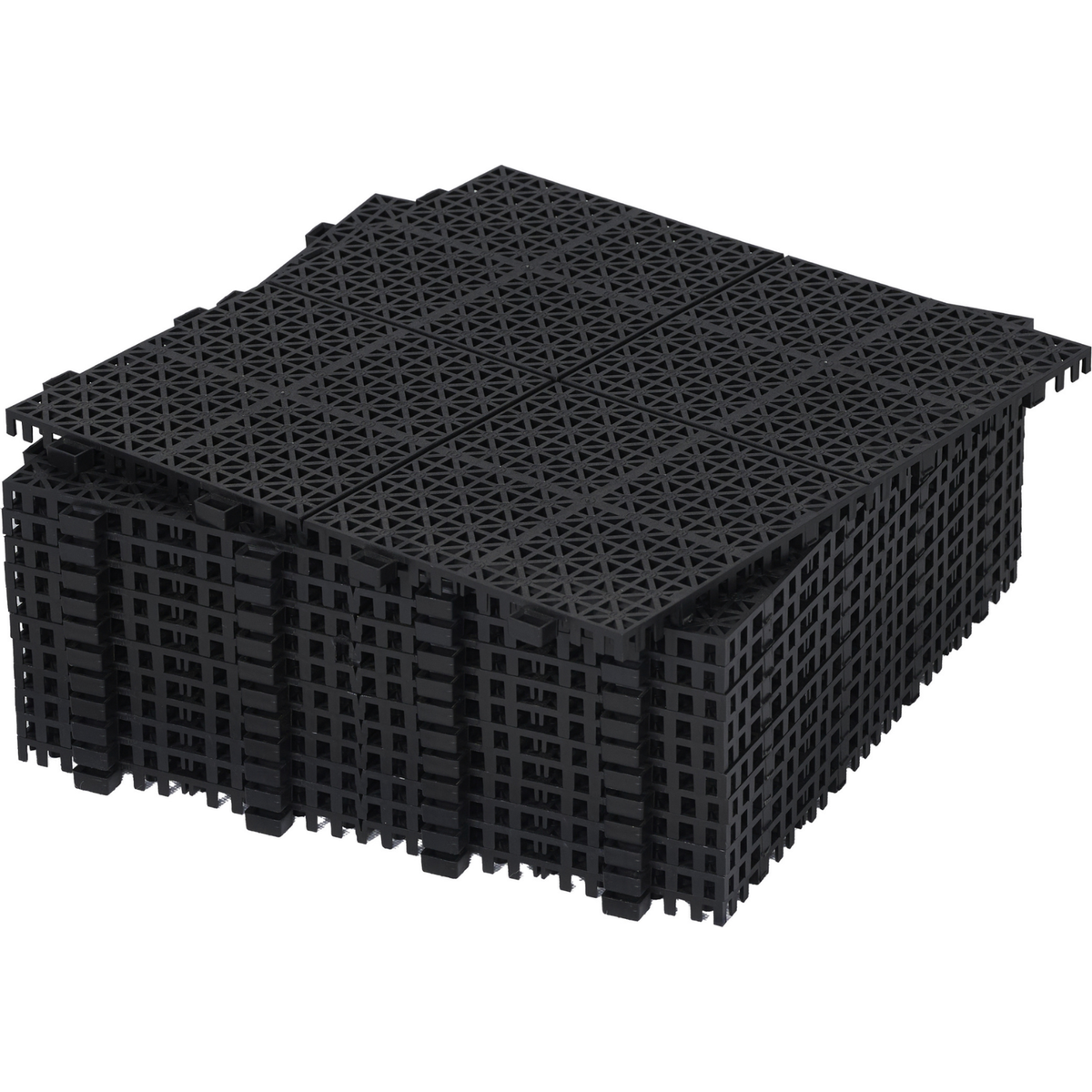 12 x 12 Inch Black Interlocking Deck Tiles Plastic Waterproof Outdoor All Weather Anti-slip Bathroom Shower Balcony Porch Strong Weight Capacity Upto 6613 LBS, Rosette Pattern Pack of 12