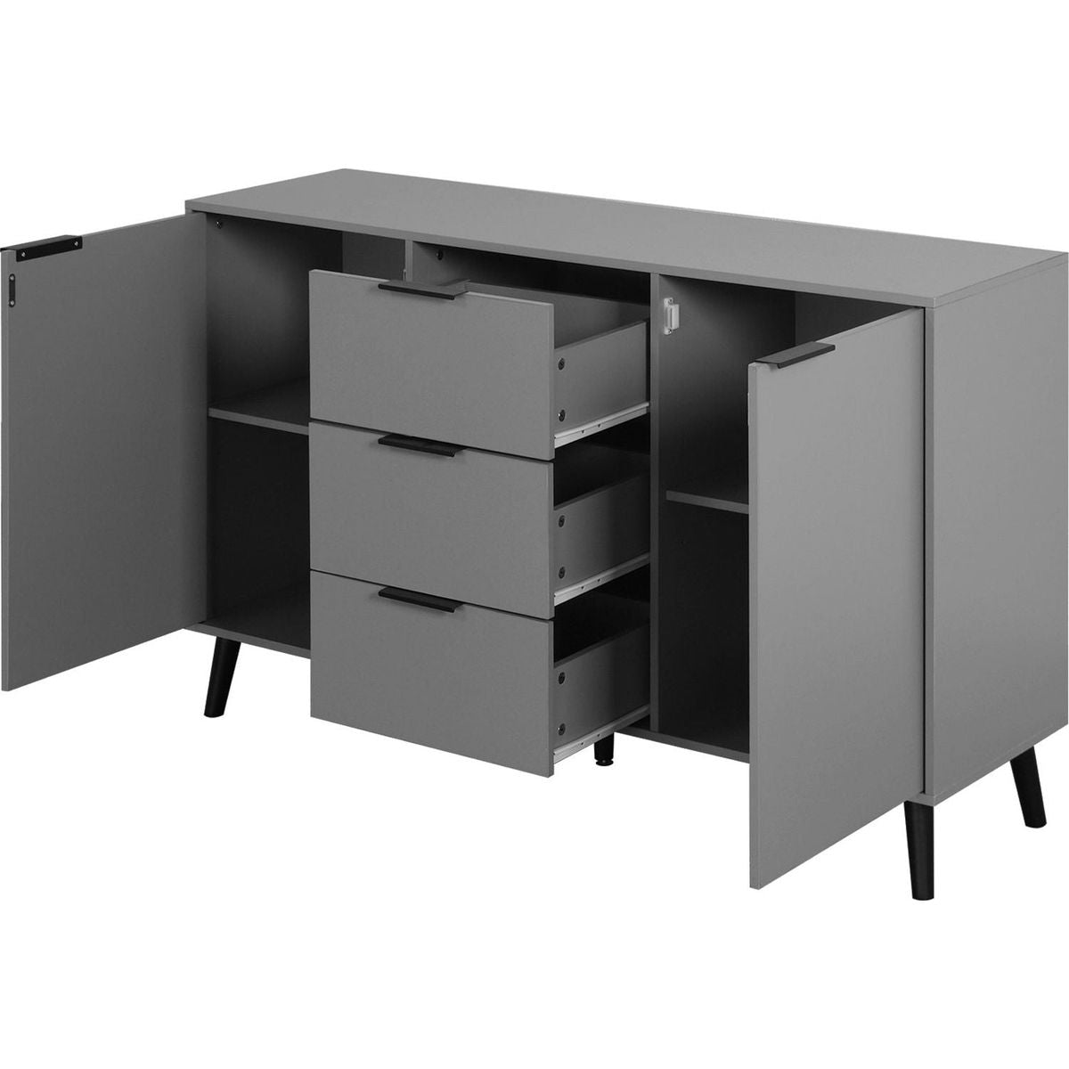 Sideboard Buffet Cabinet with Storage, Wood Coffee Bar Cabinet, 47.2" Kitchen Cabinet with 3 Drawers & 2 Doors, Kitchen Buffet Cabinet Cupboard Gray