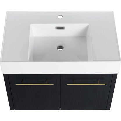 30 Inch Wall-Mounted Bathroom Vanity with Sink, Thick Edged Resin Basin, KD-Package