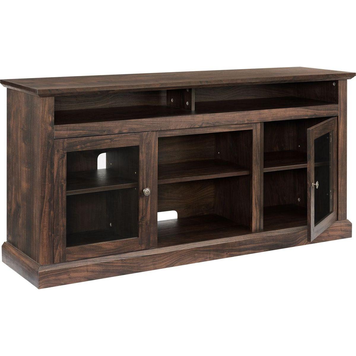 Contemporary TV Media Stand Modern Entertainment Console for TV Up to 65" with Open and Closed Storage Space, Brown, 60"Wx15.75"Dx29"H
