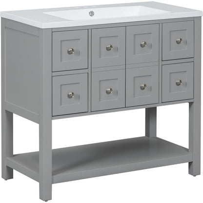 36" Bathroom Vanity with Undermount Sink,Free Standing Vanity Set with 4 Drawers& Soft Closing Doors,Solid Wood Frame Bathroom Storage Cabinet