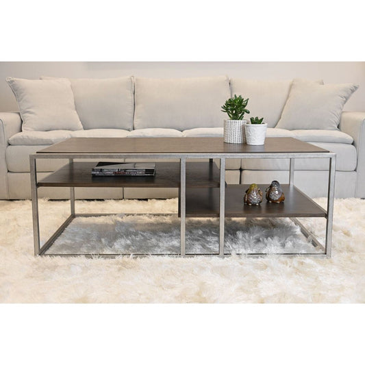Padena Metal Frame Wood Living Room Coffee Table with Shelf