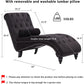 Button-Tufted Chaise Lounge Indoor with Solid Wood Leg+Support Pillow, Upholstered Chaise Lounge Chair for Bedroom Living Room Office, Armless Rolled Backrest Leisure Sofa Recliner-Black Velvet