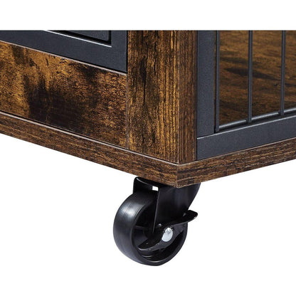 Furniture Style Dog Crate Side Table on Wheels with Double Doors and Lift Top. Grey, 31.50" W x 22.05" D x 25" H.