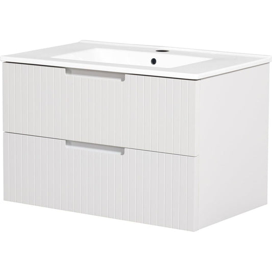 30 Inch Floating Bathroom Vanity with Ceramic Sink Combo Set, Modern Bath Storage Cabinet Vanity with Drawers Wall Mounted Vanity for Bathroom, White