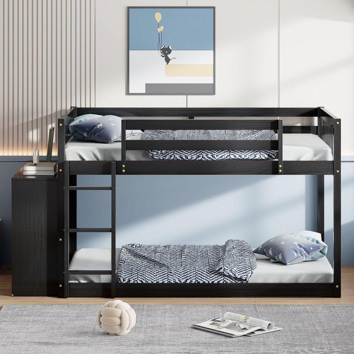 Full over Full Bunk Bed with 4 Drawers and 3 Shelves-Espresso