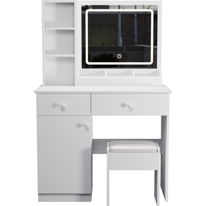 Fashion Vanity Desk with Mirror and Lights for Makeup, Vanity Mirror with Lights and Table Set with 3 Color Lighting Brightness Adjustable, 2 big Drawers, White Color