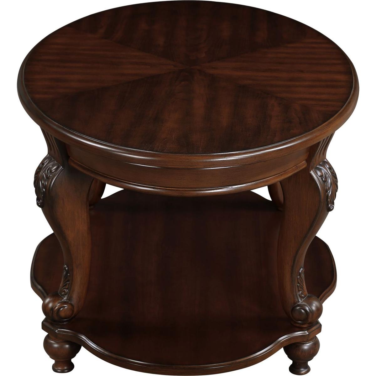 22" Retro Round End Table,Solid Wood Sofa Side Table with Shelf,Living Room Corner Table Easy Assemble,Cherry (color written on box is Light Espresso