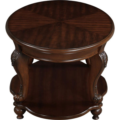 22" Retro Round End Table,Solid Wood Sofa Side Table with Shelf,Living Room Corner Table Easy Assemble,Cherry (color written on box is Light Espresso