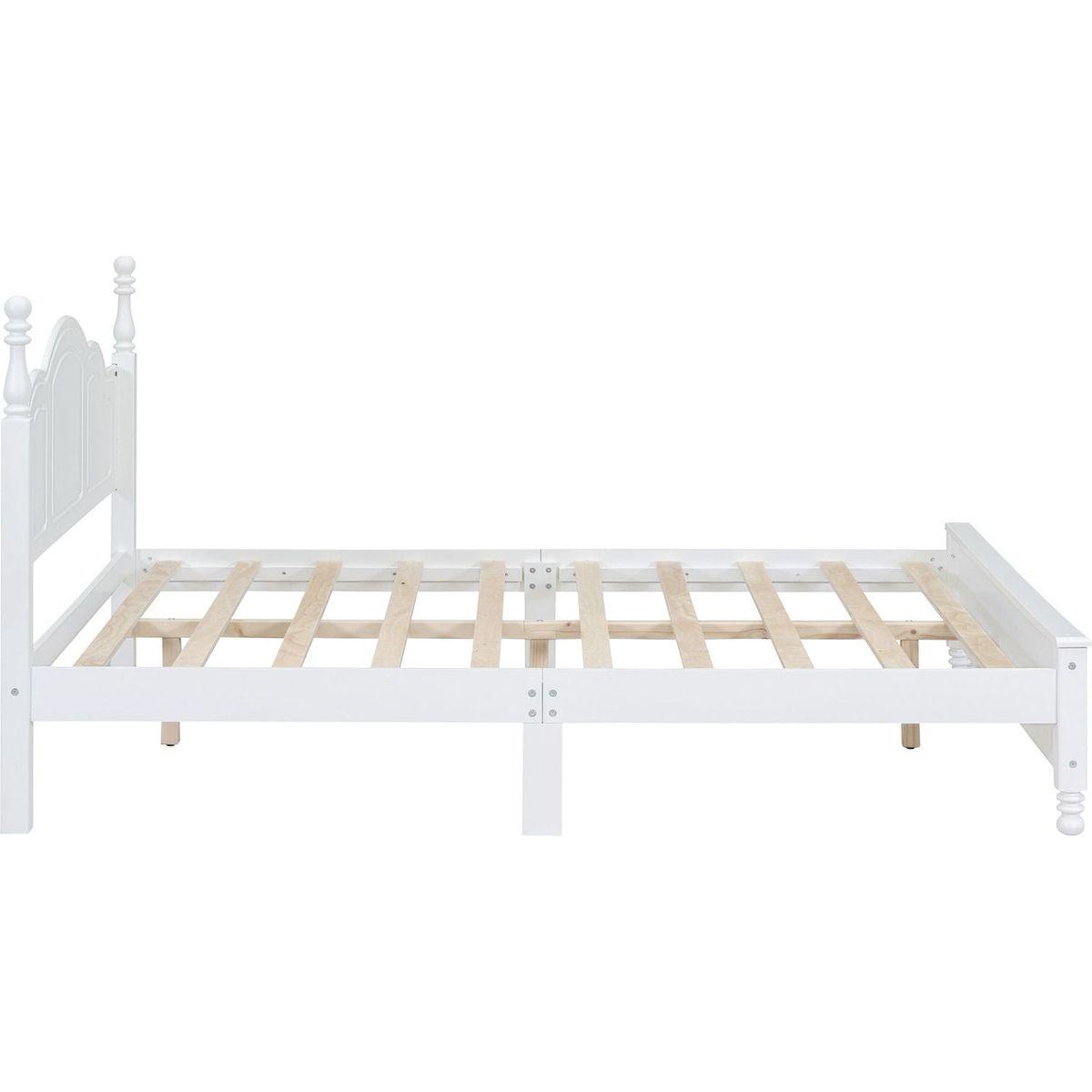 Queen Size Wood Platform Bed Frame,Retro Style Platform Bed with Wooden Slat Support,White