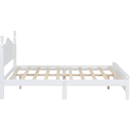 Queen Size Wood Platform Bed Frame,Retro Style Platform Bed with Wooden Slat Support,White