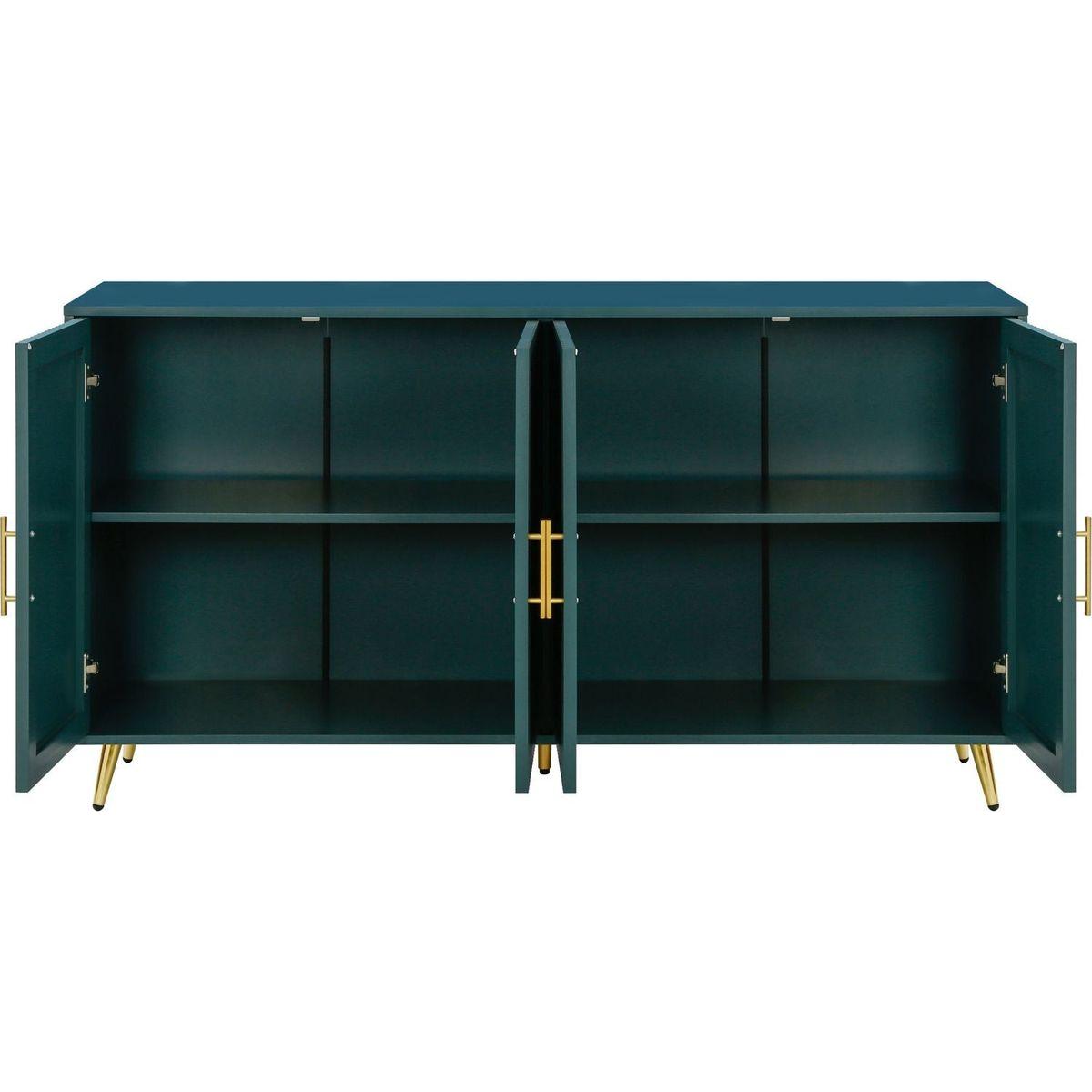 Wood TV Stand with Storage Cabinet & Adjustable Shelves, Media TV Console for Living Room Bedroom(GREEN)