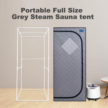 Full Size Portable Grey Steam Sauna tent"ersonal Home Spa, with Steam Generator, Remote Control, Foldable Chair, Timer and PVC Pipe Connector Easy to Install.Fast heating, with FCC Certification