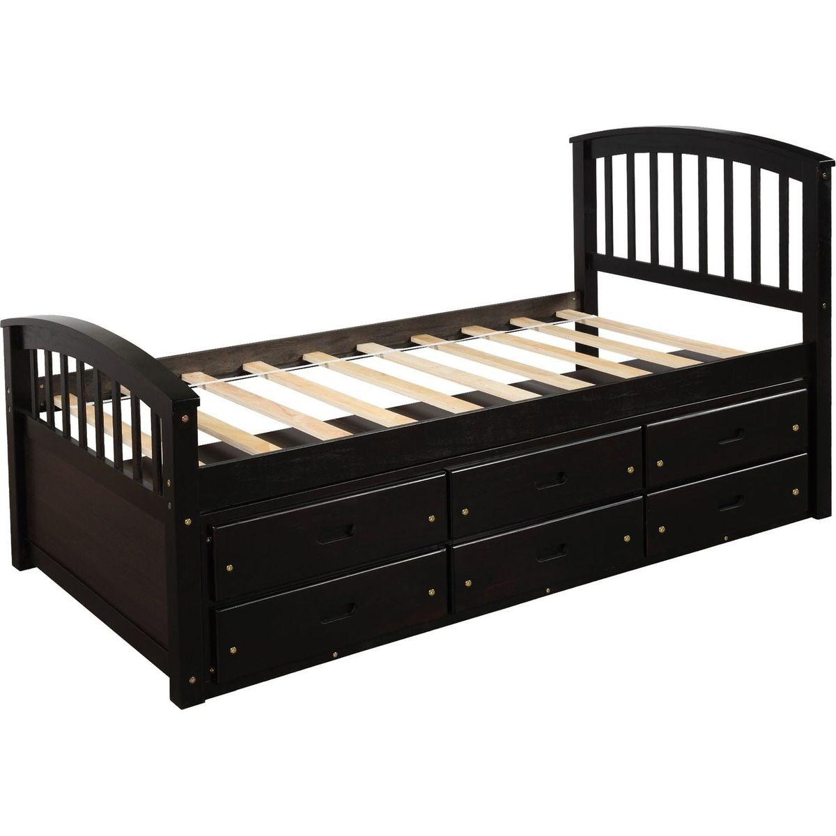 Twin Size Platform Storage Bed Solid Wood Bed with 6 Drawers