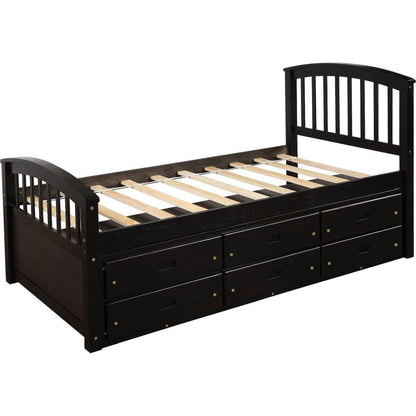 Twin Size Platform Storage Bed Solid Wood Bed with 6 Drawers