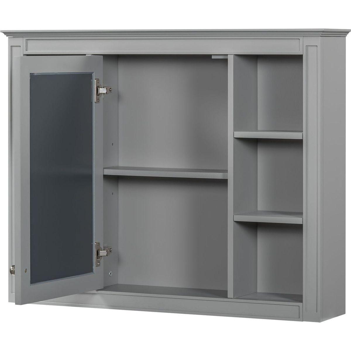 35" x 27.5" Medicine Cabinet, Wall Mounted Bathroom Storage Cabinet, Modern Bathroom Wall Cabinet with Mirror, Mirror Cabinet with 6 Open Shelves (Not Include Bathroom Vanity)