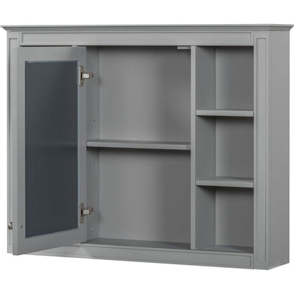 35" x 27.5" Medicine Cabinet, Wall Mounted Bathroom Storage Cabinet, Modern Bathroom Wall Cabinet with Mirror, Mirror Cabinet with 6 Open Shelves (Not Include Bathroom Vanity)