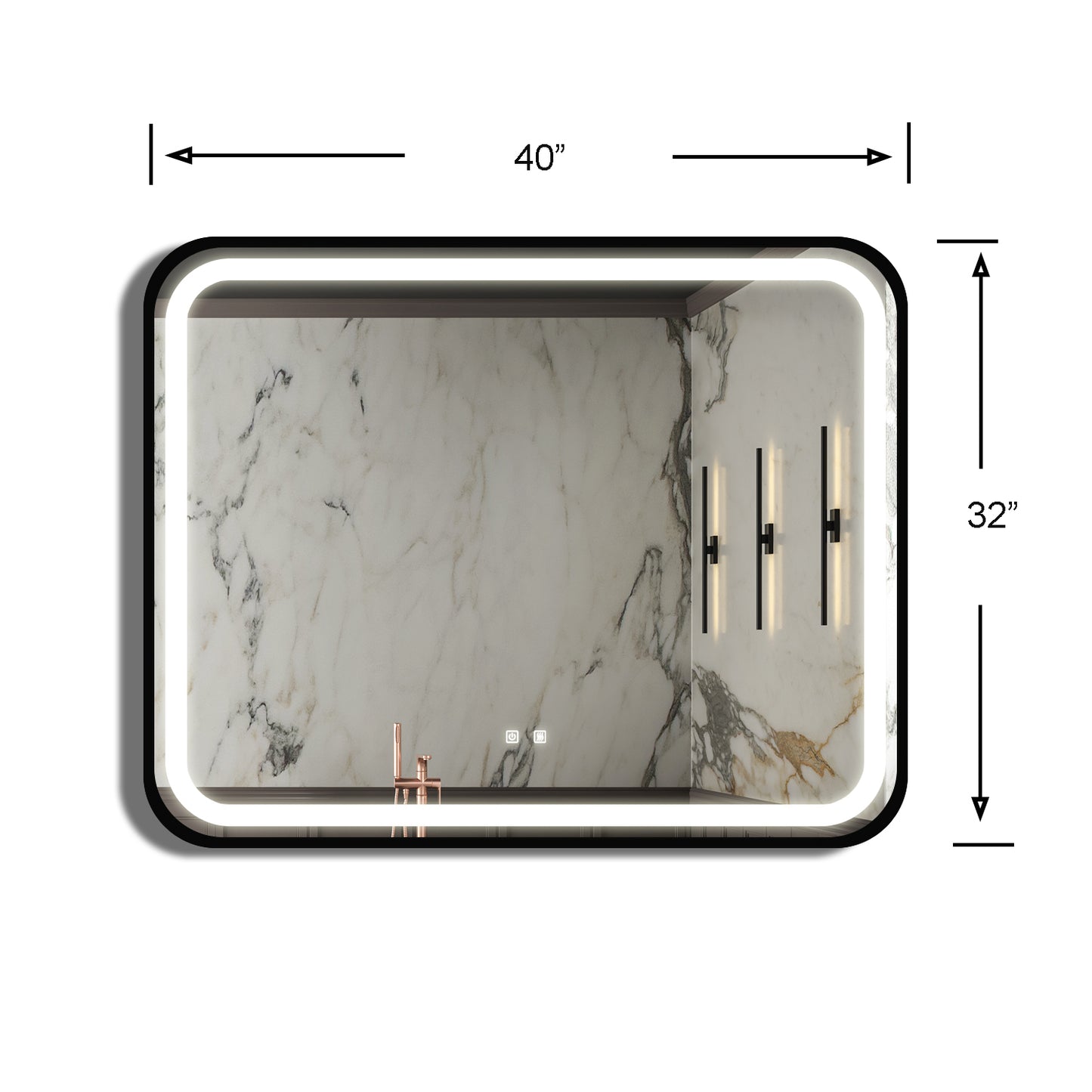 40X32 inch Bathroom Led Classy Vanity Mirror with High Lumen,Black metal frame,Dimmable Touch,Wall Switch Control, Anti-Fog, CRI 95 Adjustable 3000K-4500K-6000K, IP54 Waterproof Energy savin