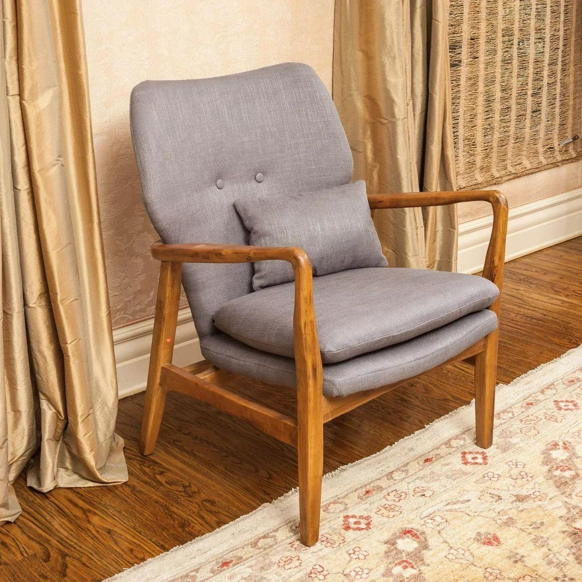 CLUB CHAIR, Wood Frame Club Chair, Grey