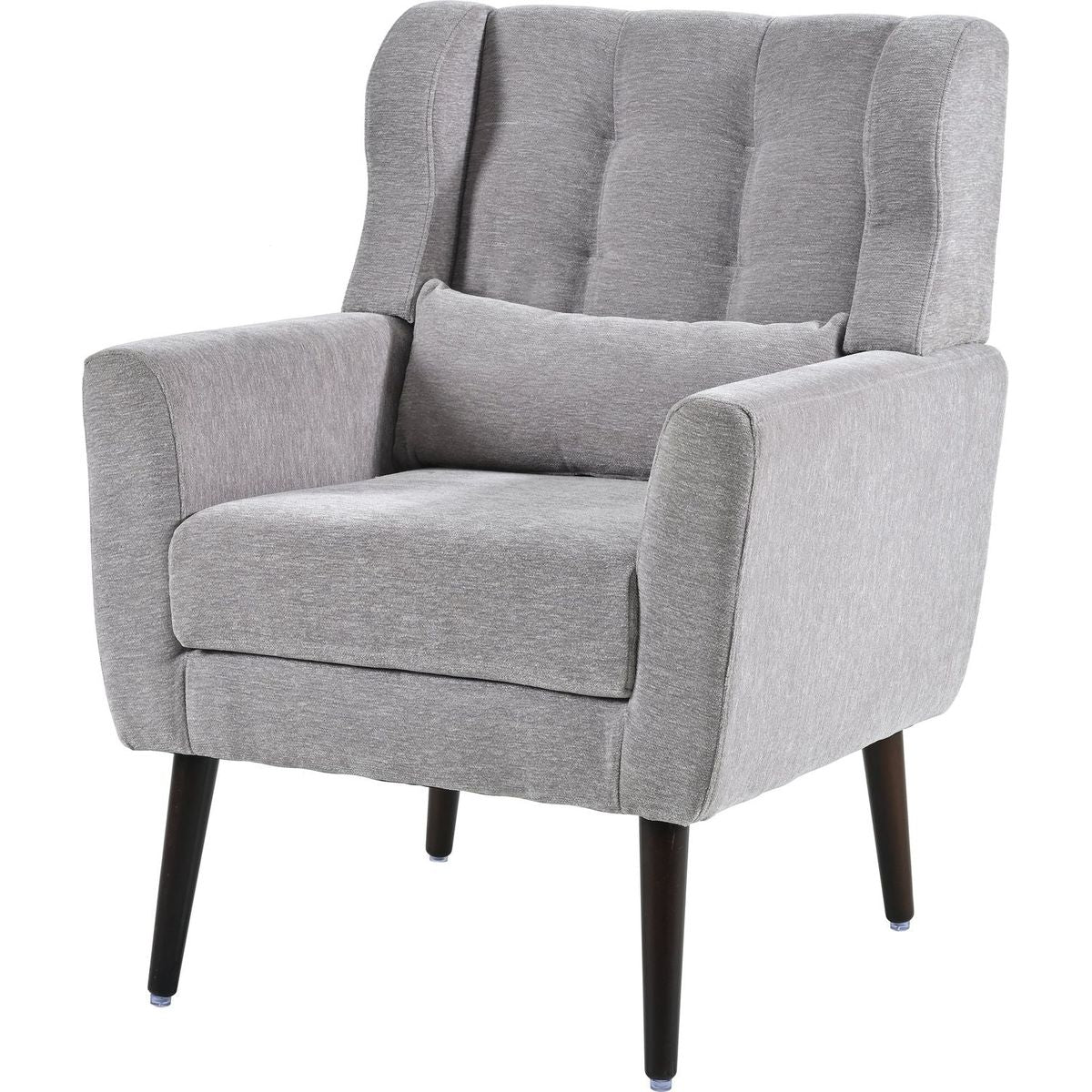 Modern Accent Chair,Chenille Arm Chairs for Living Room,Upholstered Mordern Armchair,Comfy Soft Padded Lounge Chair in Small Space, Bedroom, w/Pillow, Solid Wood Leg (Gray)