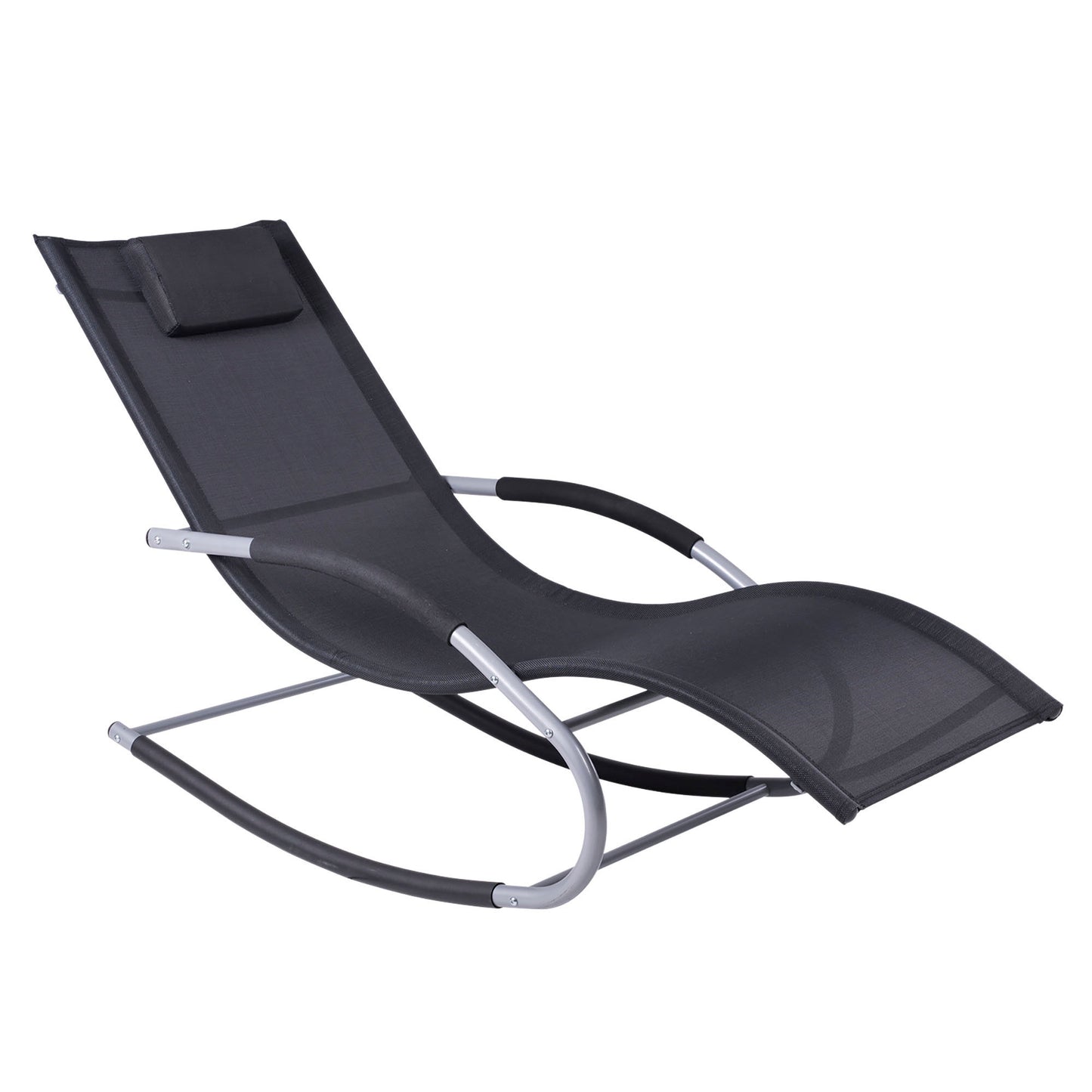 Zero Gravity Rocking Chair Outdoor Chaise Lounge Chair Recliner Rocker with Detachable Pillow and Durable Weather-Fighting Fabric for Patio, Deck, Pool, Black