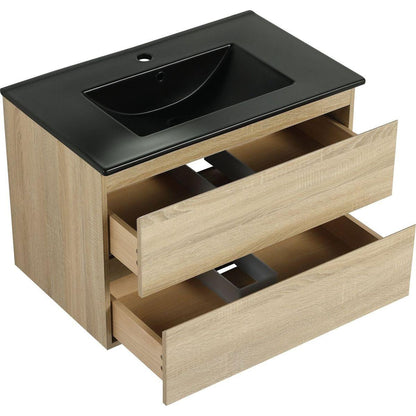 30" Wall-Mounted Bathroom Vanity With Black Ceramic Sink, 2-Soft Close Drawers, KD-Package