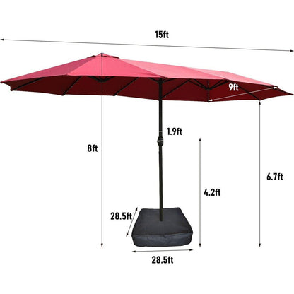 15x9ft Large Double-Sided Rectangular Outdoor Twin Patio Market Umbrella with light and base- red