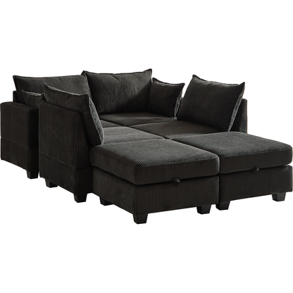113.5" Modular Sectiona Corduroy Sofa, Sectional Couches for Living Room U Shaped Sectional Couch with Storage Ottoman, 6 Seats Convertible Sectionals with Chaise