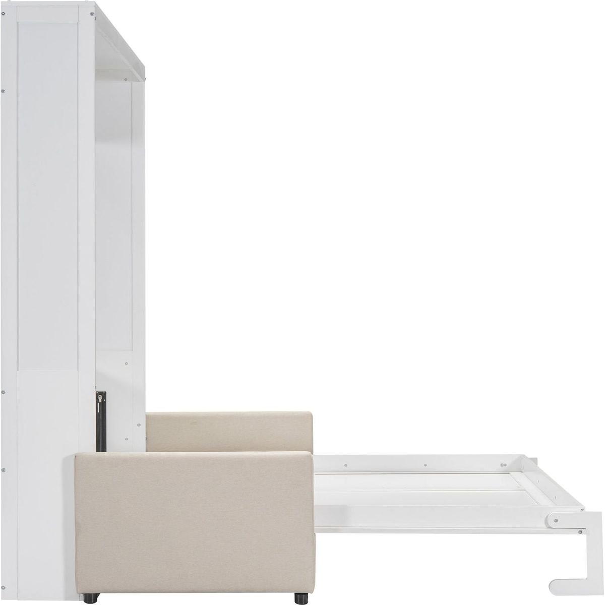 Queen Size Murphy Bed Wall Bed with Cushion, White
