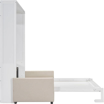 Queen Size Murphy Bed Wall Bed with Cushion, White