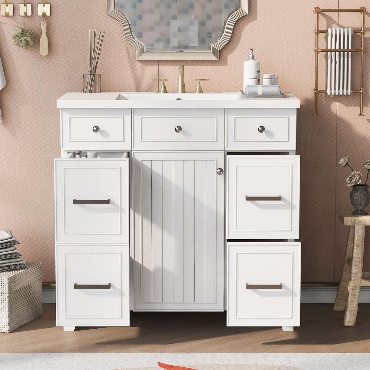 36" Bathroom Vanity Cabinet with Sink Top Combo Set,White,Single Sink,Shaker Cabinet with Soft Closing Door and Drawer