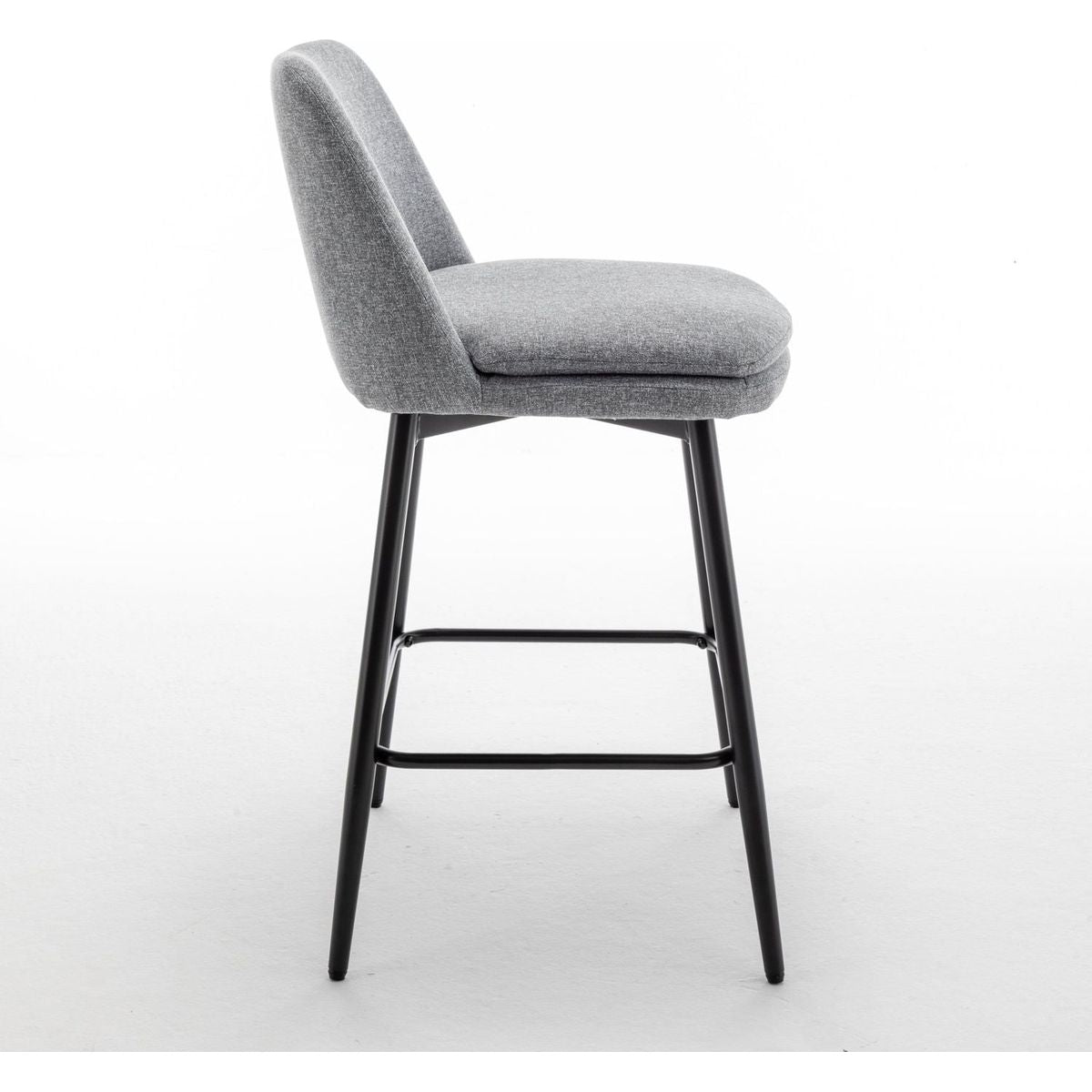 Counter Height Swivel Bar Stools Set of 2, 360 Swivel Upholstered Barstools with Back and Metal Legs, 25.6" Seat Height,Counter Stools for Kitchen Island and Pub,Linen Cloth,Grey