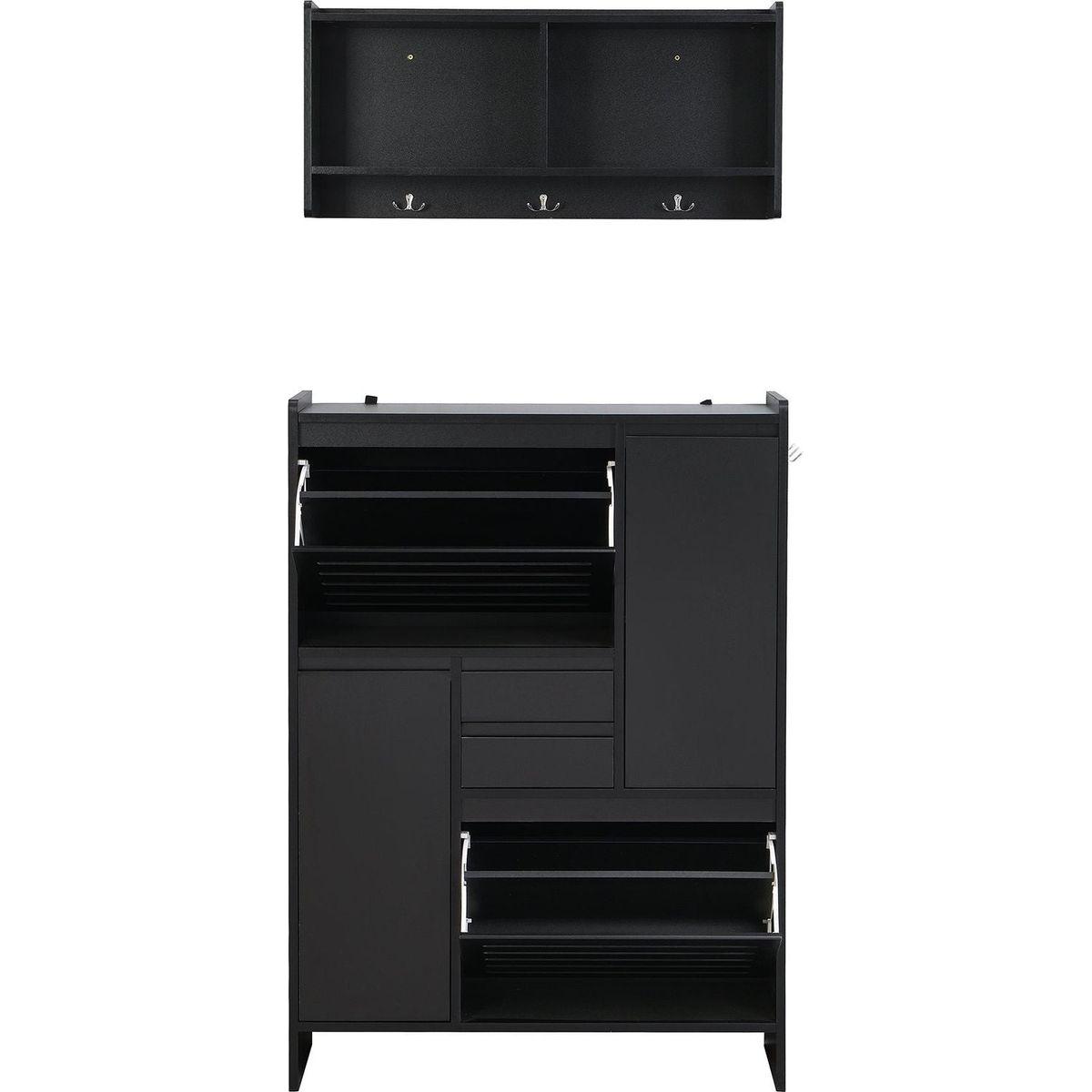 Multi-Functional Shoe Cabinet with Wall Cabinet, Space-saving Design Foyer Cabinet with 2 Flip Drawers, Versatile Side Cabinet for Hallway, Black