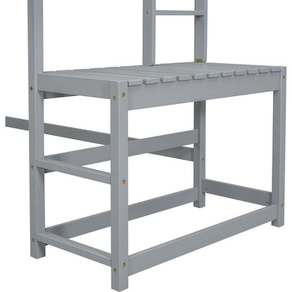 Twin High Loft Bed with Ladder landing Platform, Ladders, Guardrails,Grey