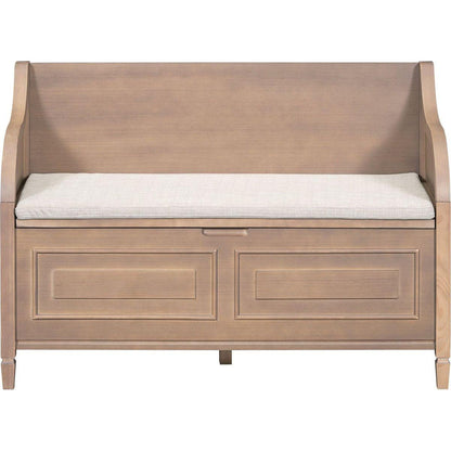 Rustic Style Solid wood Entryway Multifunctional Storage Bench with Safety Hinge (Brown+ Beige)