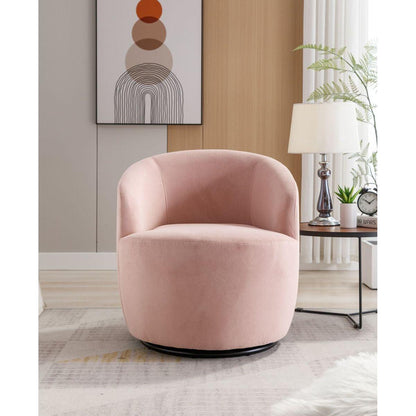 Velvet Fabric Swivel Accent Armchair Barrel Chair With Black Powder Coating Metal Ring,Pink