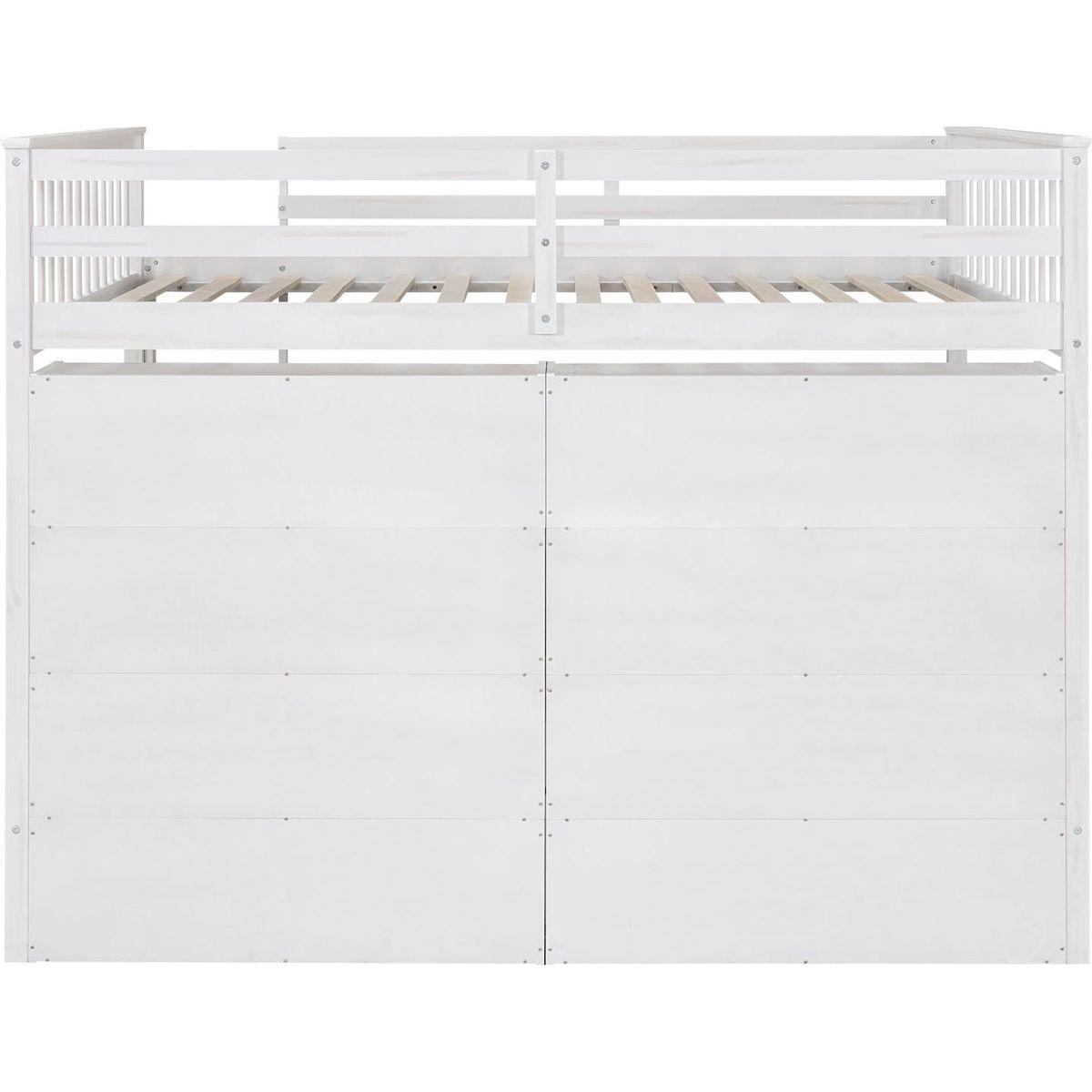 Full Size Loft Bed with 8 Open Storage Shelves and Built-in Ladder, White