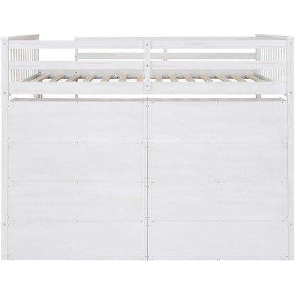 Full Size Loft Bed with 8 Open Storage Shelves and Built-in Ladder, White