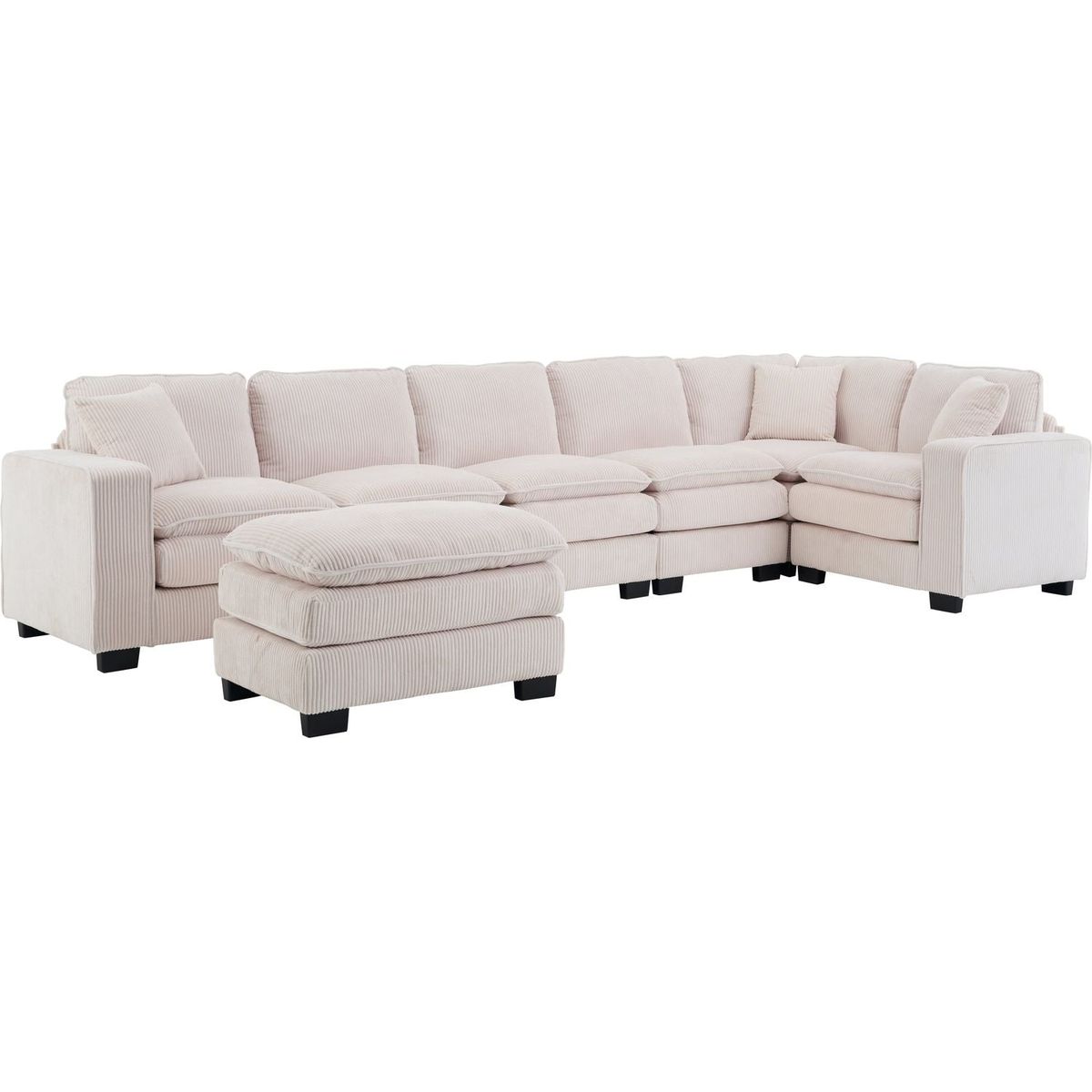 Modern U Shaped 6-seat Sectional Sofa Couch with one Ottoman and three toss pillows, Modular Sofa for Living Room,Corduroy sofa