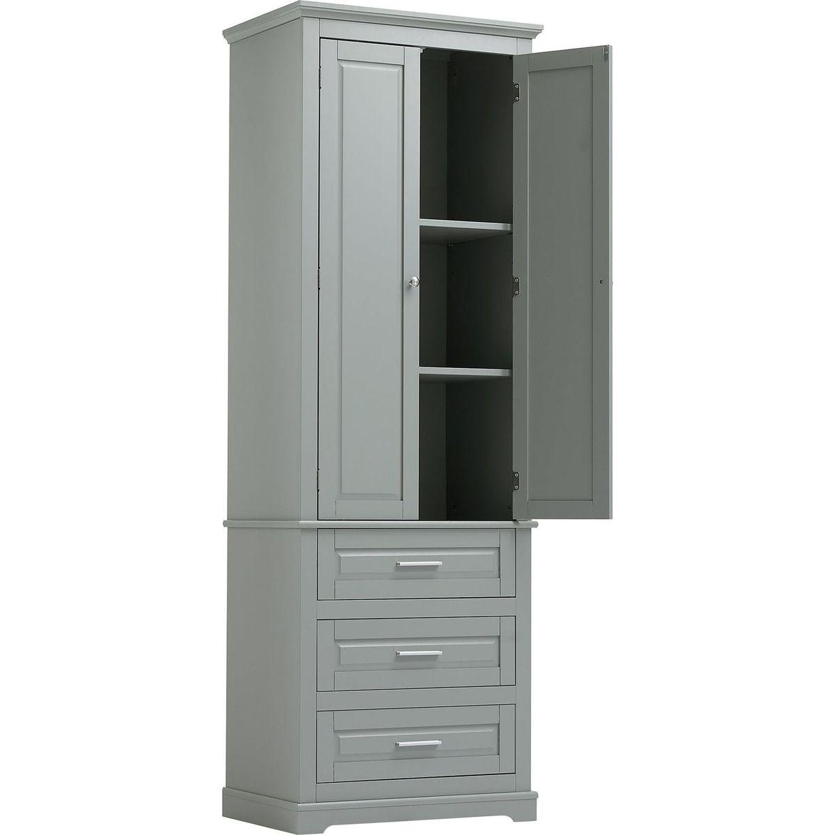 Tall Storage Cabinet with Three Drawers for Bathroom/Office, Grey