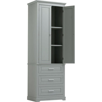 Tall Storage Cabinet with Three Drawers for Bathroom/Office, Grey
