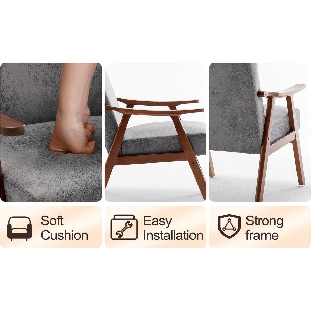 Mid-Century Modern Chair, Living Room Chair with Solid Wood Frame, Accent Chair Extra-Thick Backrest, Wingback Chair for Bedroom, Reading Room, Living Room, Lounge Chair Indoor