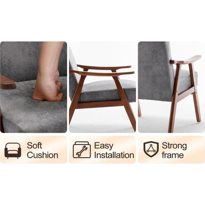 Mid-Century Modern Chair, Living Room Chair with Solid Wood Frame, Accent Chair Extra-Thick Backrest, Wingback Chair for Bedroom, Reading Room, Living Room, Lounge Chair Indoor