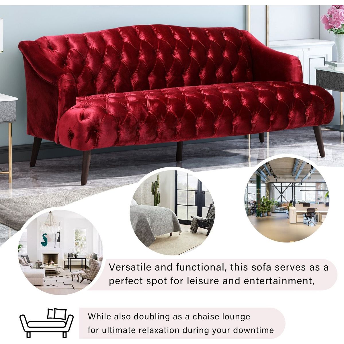 Comfy 3-seat Sofa with Wooden Legs, PU, for Living Room and Study