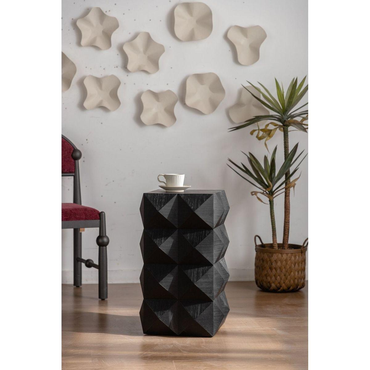 23.62"Height Three-dimensional Embossed Pattern Design Retro Coffee Table Retro Furniture Black - Streamdale Furniture