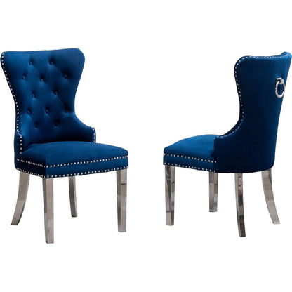 Montura Contemporary Tufted Velvet Chair with Nailhead Trim, Set of 2, Blue