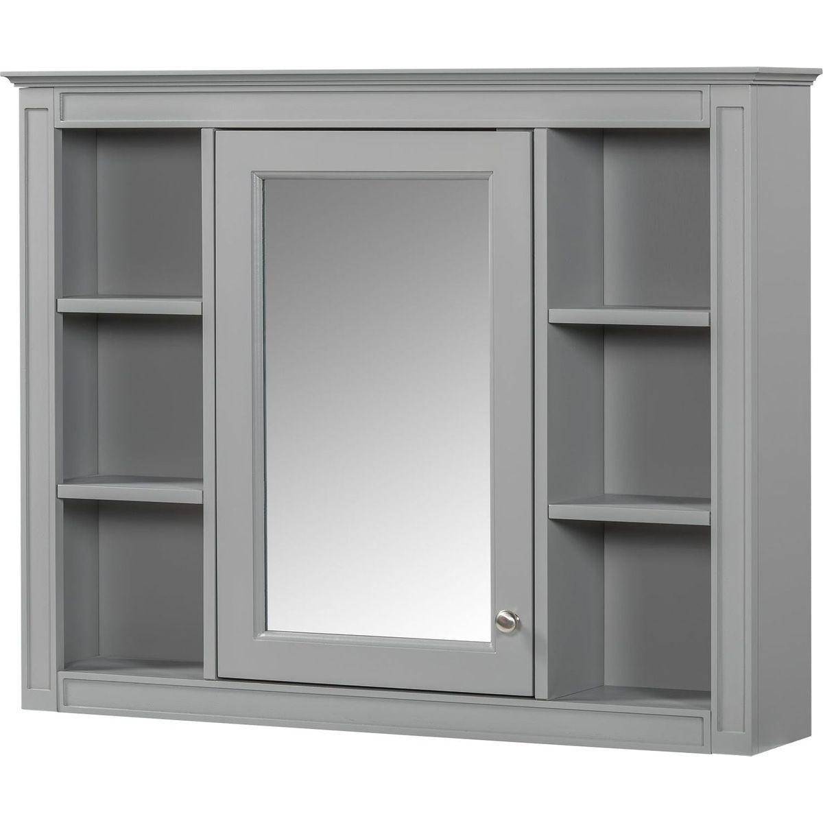 35" x 27.5" Medicine Cabinet, Wall Mounted Bathroom Storage Cabinet, Modern Bathroom Wall Cabinet with Mirror, Mirror Cabinet with 6 Open Shelves (Not Include Bathroom Vanity)